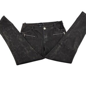 Women's Size 7 Metallic Black Jeans Zipper Pockets Moto  Grunge‎ Edgy Y2K
